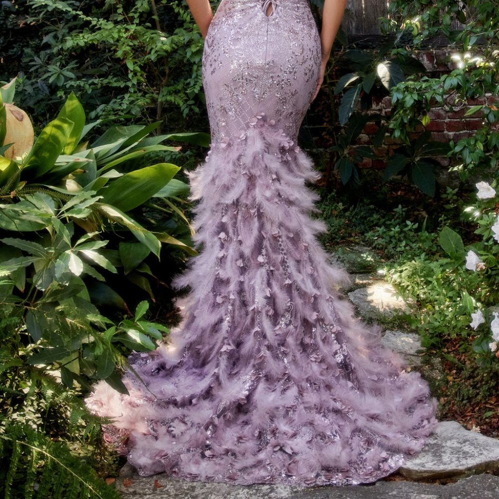 NEW LONG OFF THE SHOULDER MERMID SLEEVELESS DRESS WITH LACE UP BACK AL A1116 - Picture 8 of 8
